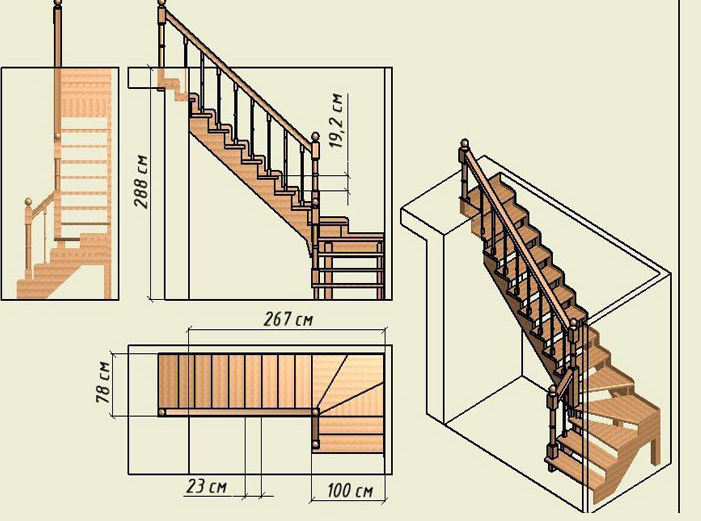 План лестницы с поворотом на 90 градусов