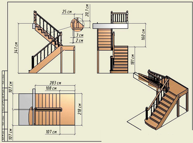 Проект лестницы с поворотом на 180 градусов